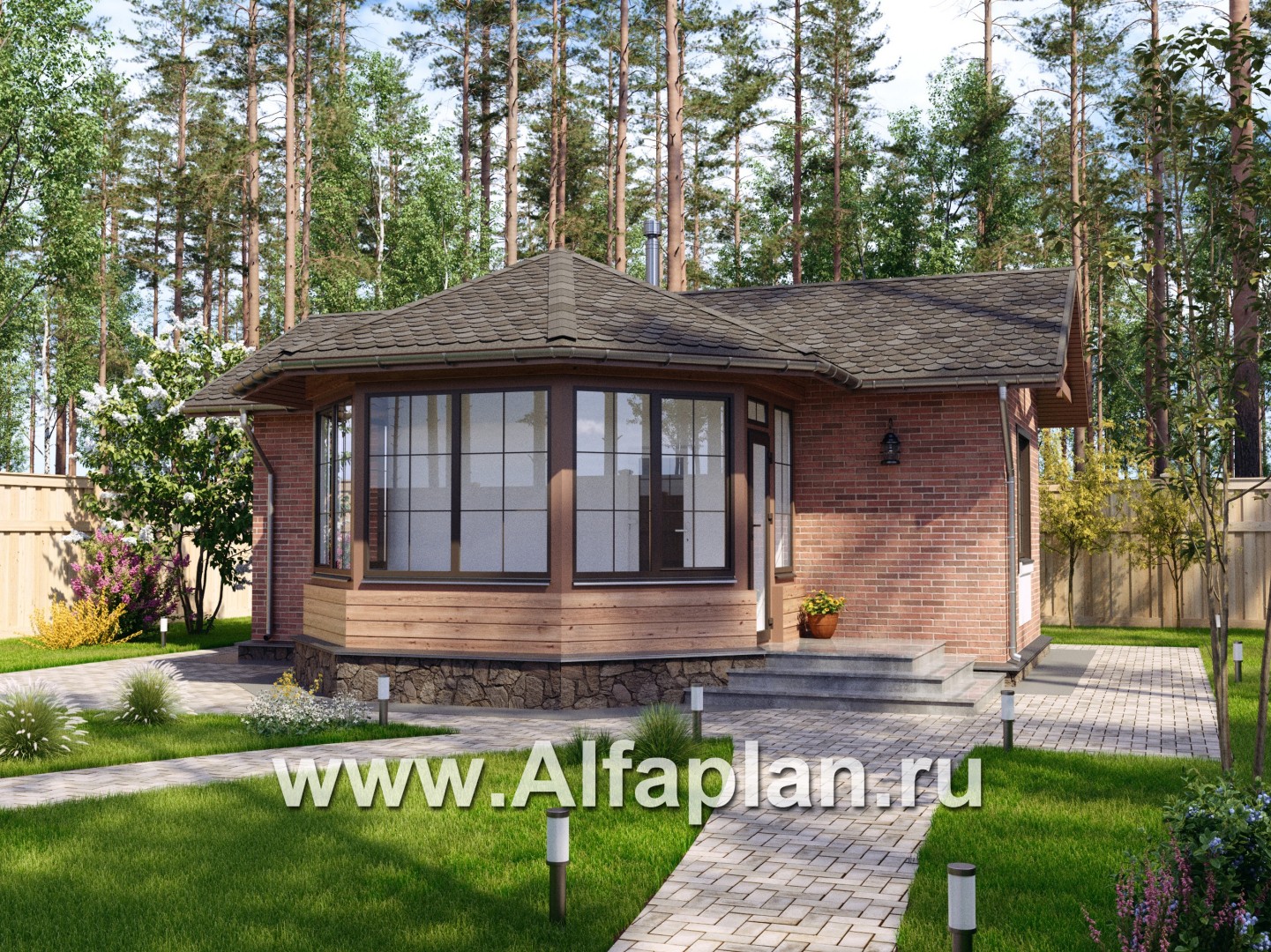 Проекты домов Альфаплан - Баня с удобной красивой верандой (беседкой) - основное изображение