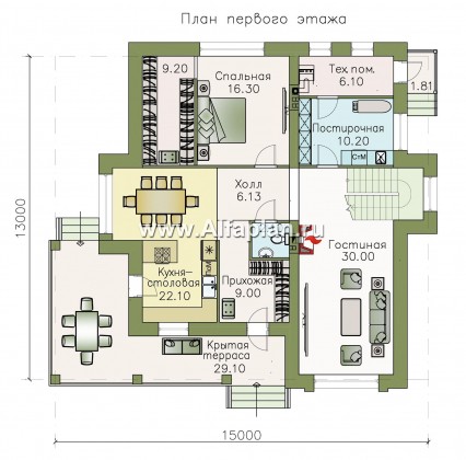 Проекты домов Альфаплан - «Республика» - современный двухэтажный комфортабельный дом - превью плана проекта №1