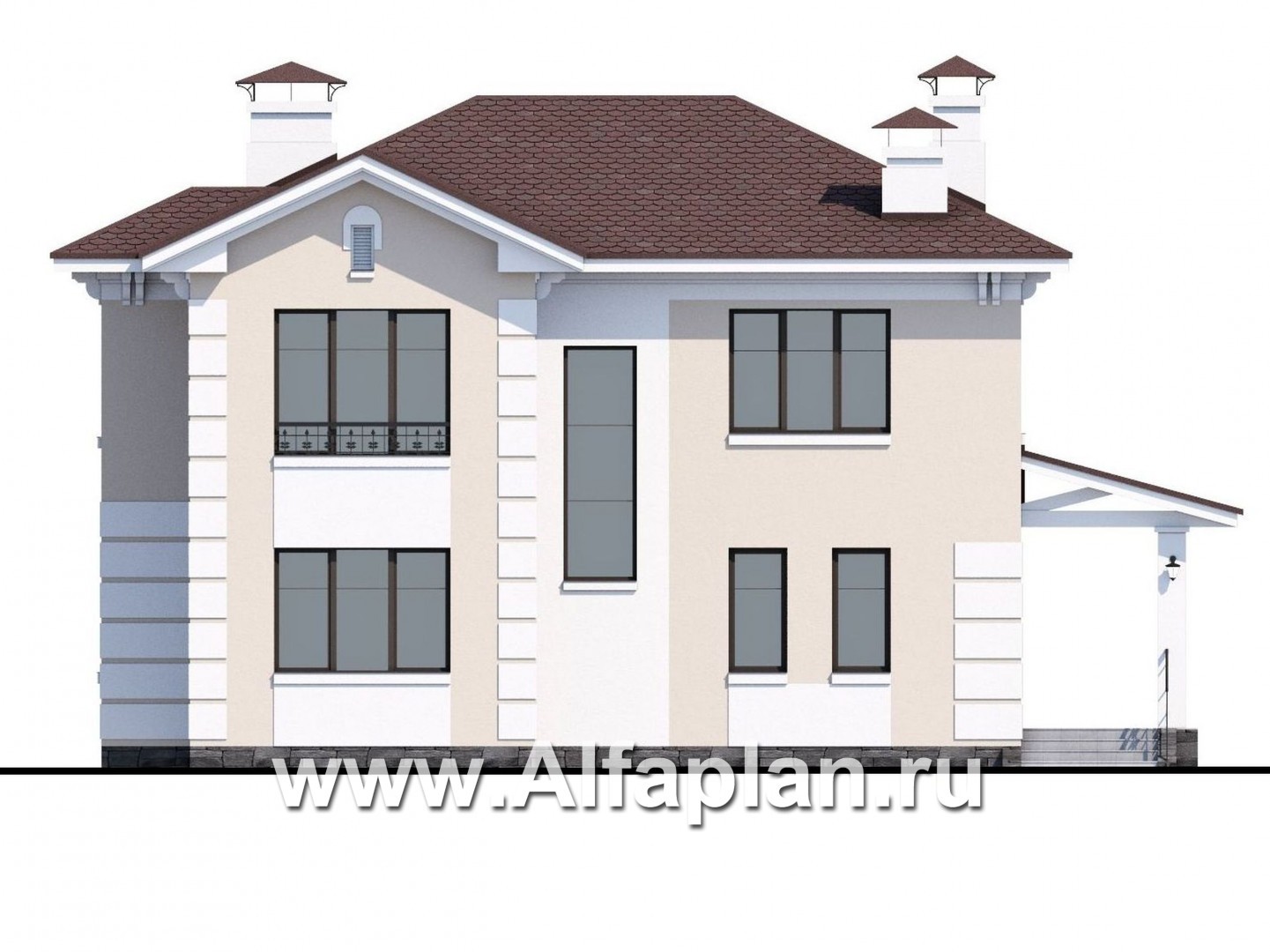 Проекты домов Альфаплан - «Галатея» - проект двухэтажного дома с эркером и с остекленной верандой, в стиле эклектика - изображение фасада №4