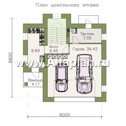 Проекты домов Альфаплан - «Сапфир» - трехэтажный дом с большим гаражом для маленького участка - превью плана проекта №1