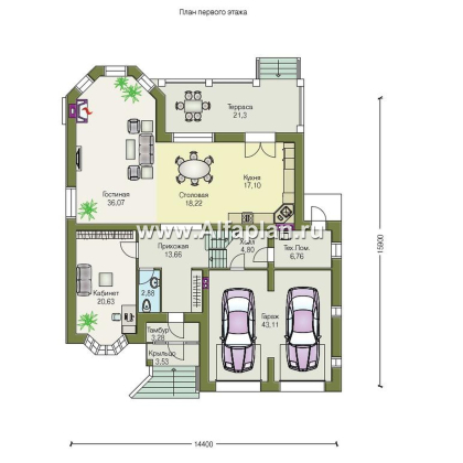 Проекты домов Альфаплан - «Эвридика» - красивый загородный дом с гаражом на две машины - превью плана проекта №1