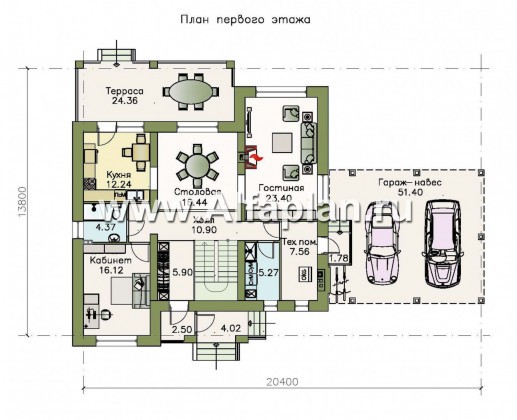 Проекты домов Альфаплан - «Айвенго»- двуxэтажный особняк с мансардой и навесом для машин - превью плана проекта №1