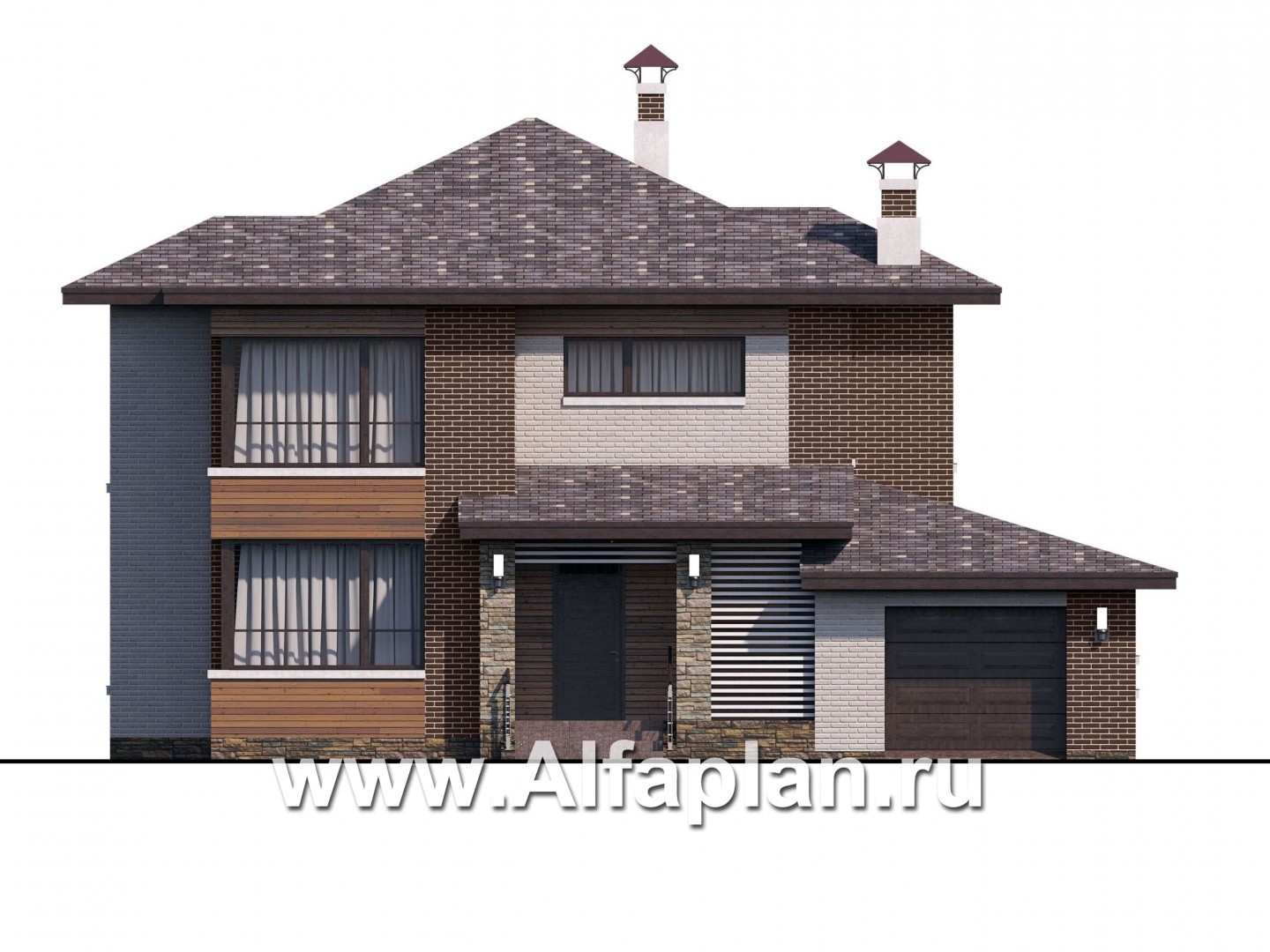 Проекты домов Альфаплан - «Эридан» - современный стильный дом с террасой и гаражом - изображение фасада №1
