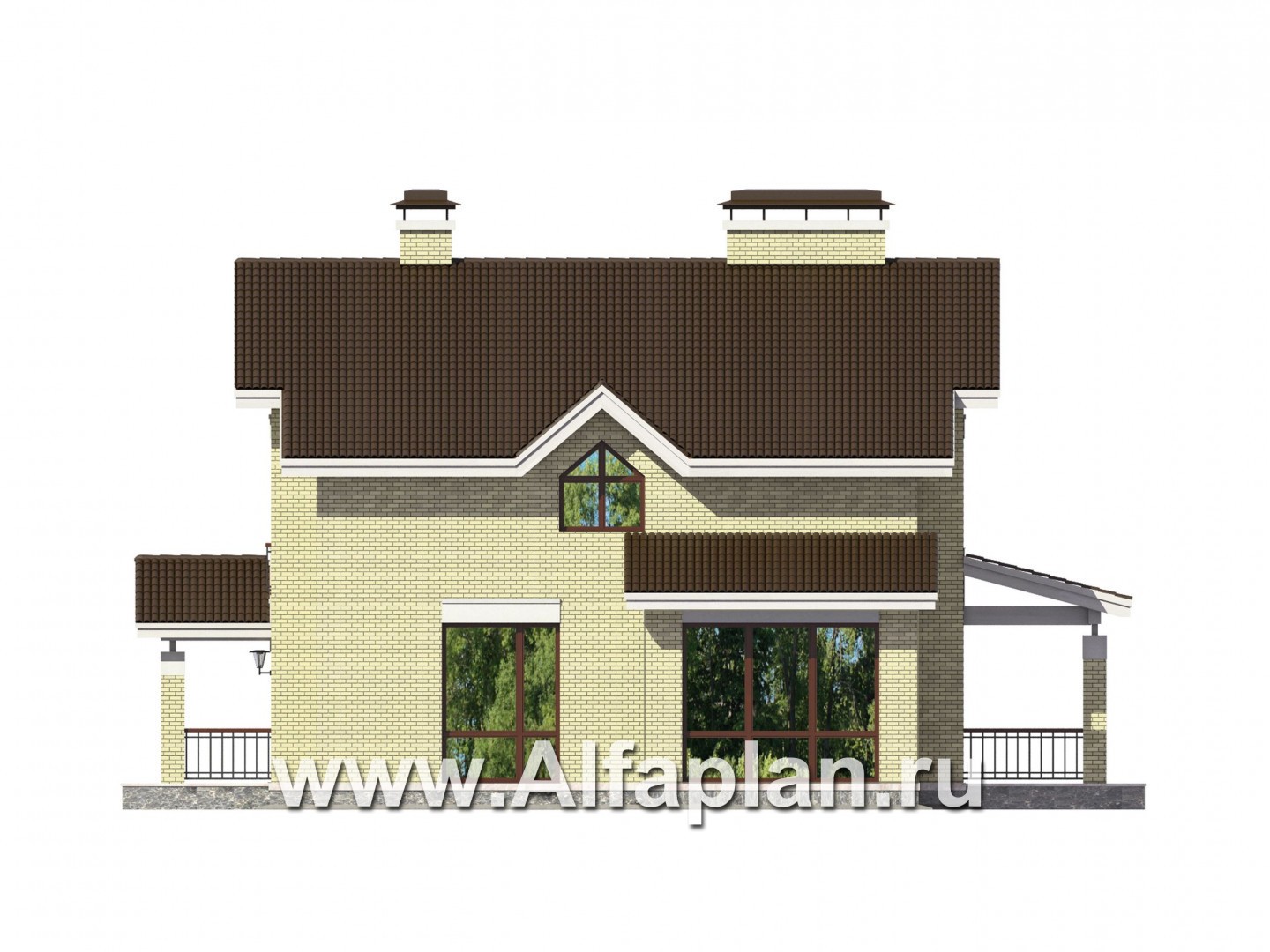 Проекты домов Альфаплан - Кирпичный коттедж с навесом для машины - изображение фасада №2