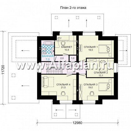 Проекты домов Альфаплан - Кирпичный коттедж с навесом для машины - превью плана проекта №2