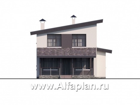 Проекты домов Альфаплан - «Рациональ» - компактный коттедж с односкатной кровлей - превью фасада №4