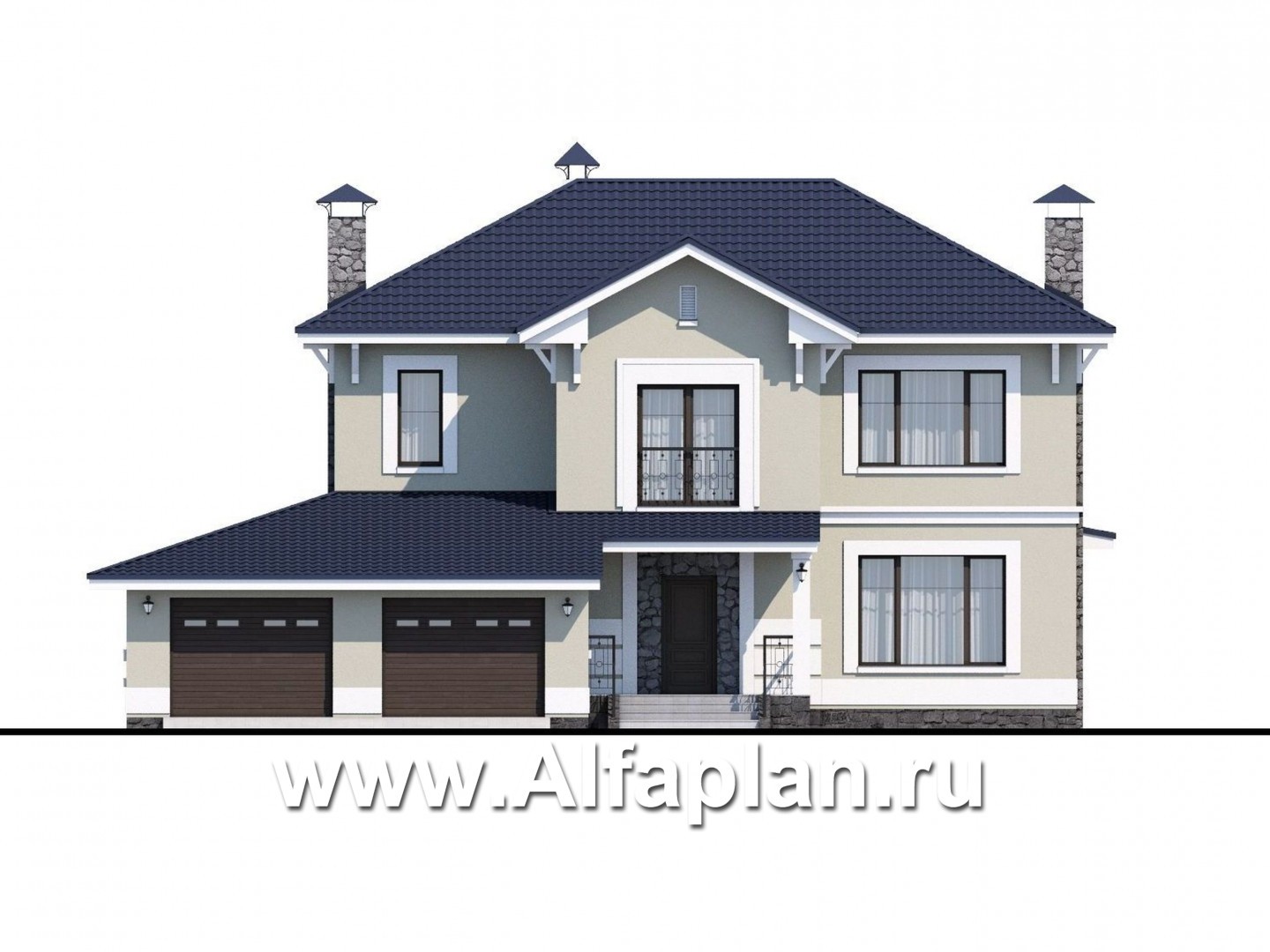 Проекты домов Альфаплан - «Семь ветров» - проект двухэтажного дома, с террасой, с гаражом на 2 авто, в стиле эклектика, - изображение фасада №1