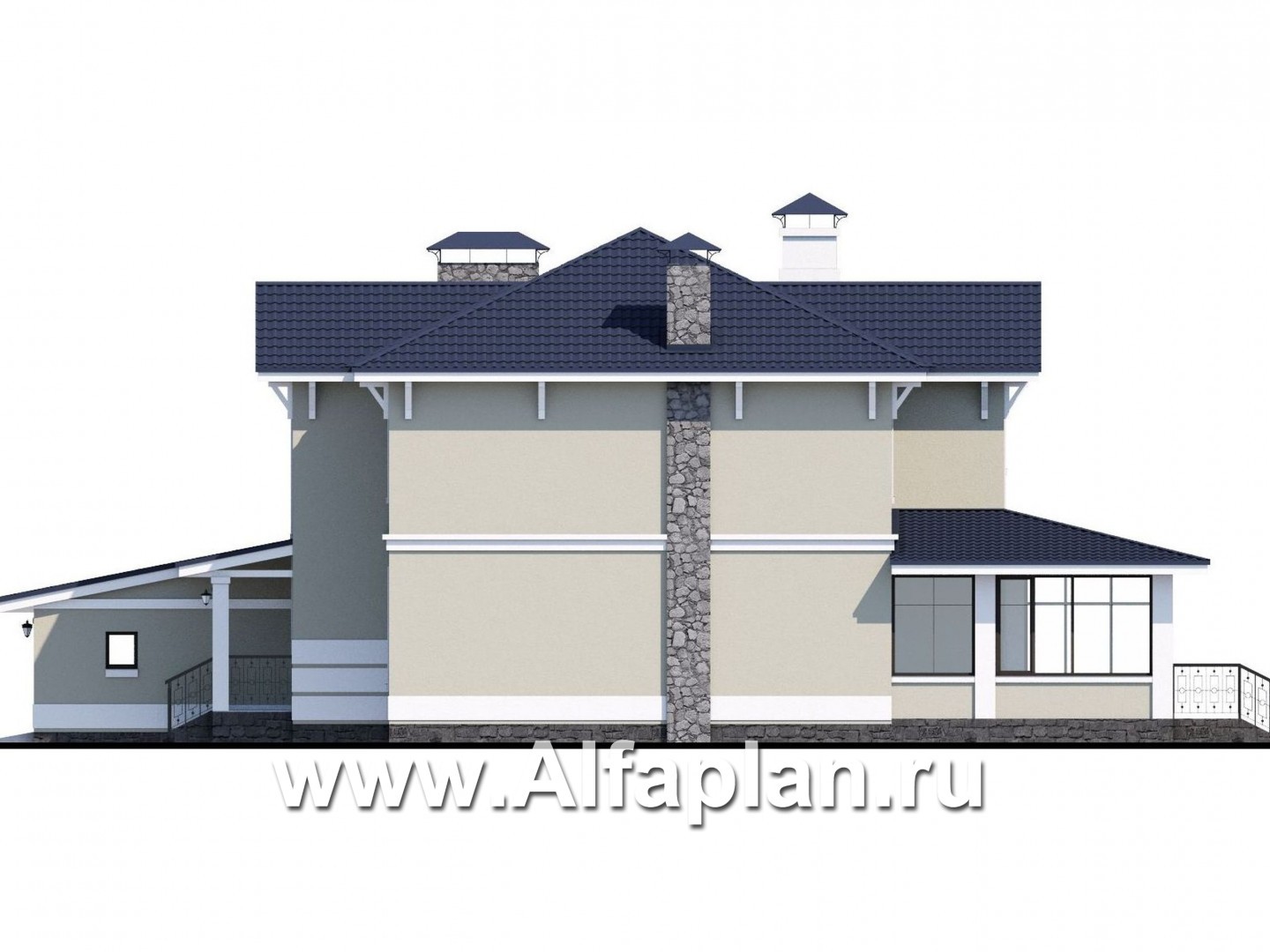 Проекты домов Альфаплан - «Семь ветров» - проект двухэтажного дома, с террасой, с гаражом на 2 авто, в стиле эклектика, - изображение фасада №2
