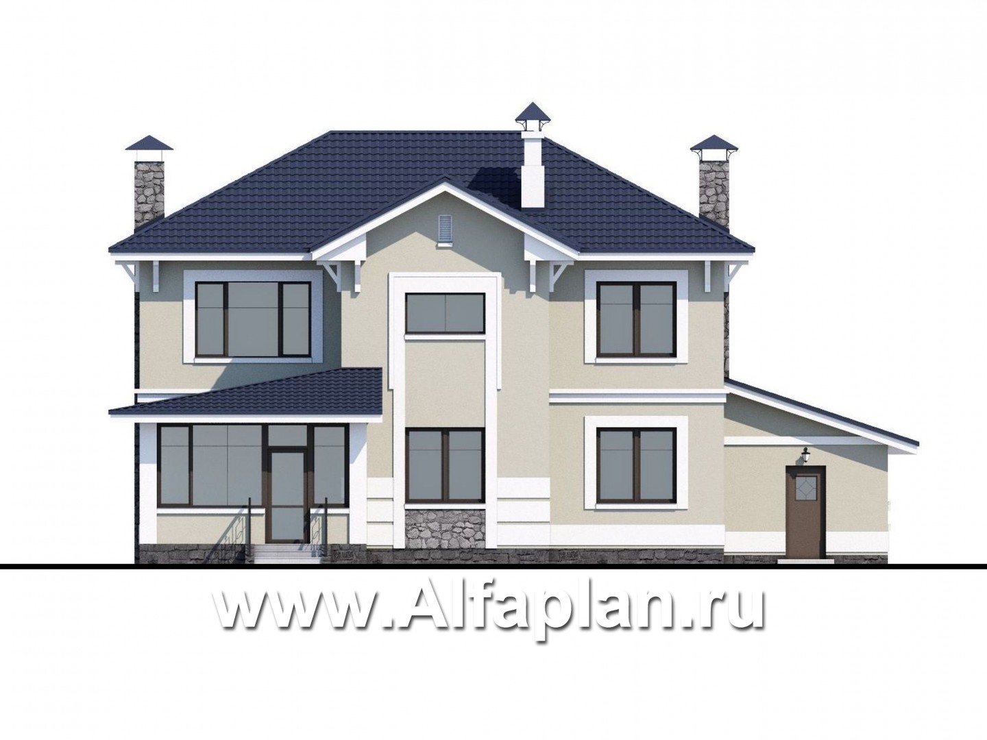 Проекты домов Альфаплан - «Семь ветров» - проект двухэтажного дома, с террасой, с гаражом на 2 авто, в стиле эклектика, - изображение фасада №4