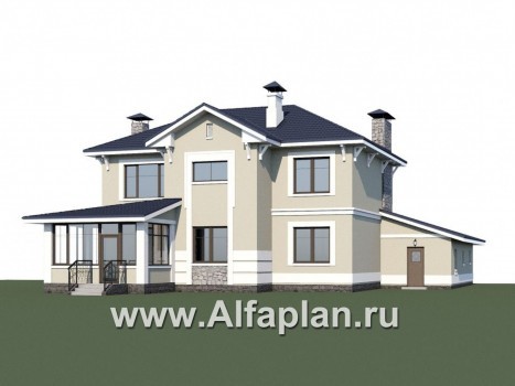 Проекты домов Альфаплан - «Семь ветров» - проект двухэтажного дома, с террасой, с гаражом на 2 авто, в стиле эклектика, - превью дополнительного изображения №1