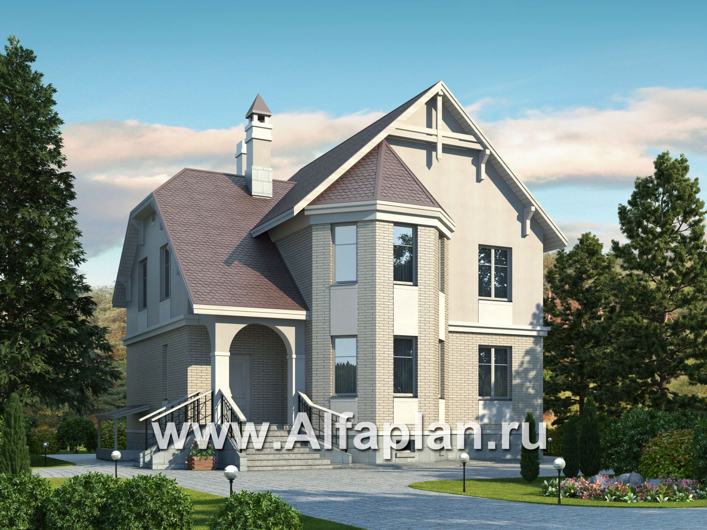 Проекты домов Альфаплан - «Успех Плюс» — удобный коттедж с цокольным этажом - основное изображение