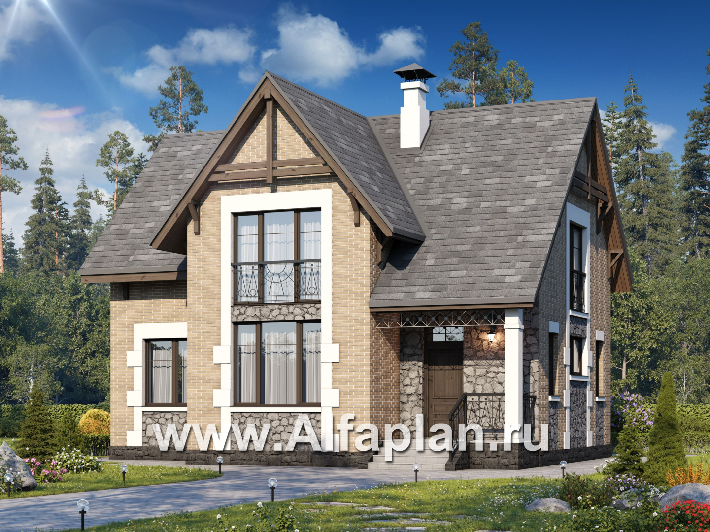 Проекты домов Альфаплан - Коттедж из кирпича «Семейное гнездо» с комфортной современной планировкой - дополнительное изображение №1