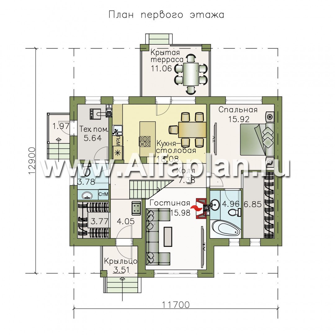 Проекты домов Альфаплан - «Простоквашино» - дом для маленького участка с жилой мансардой - план проекта №1