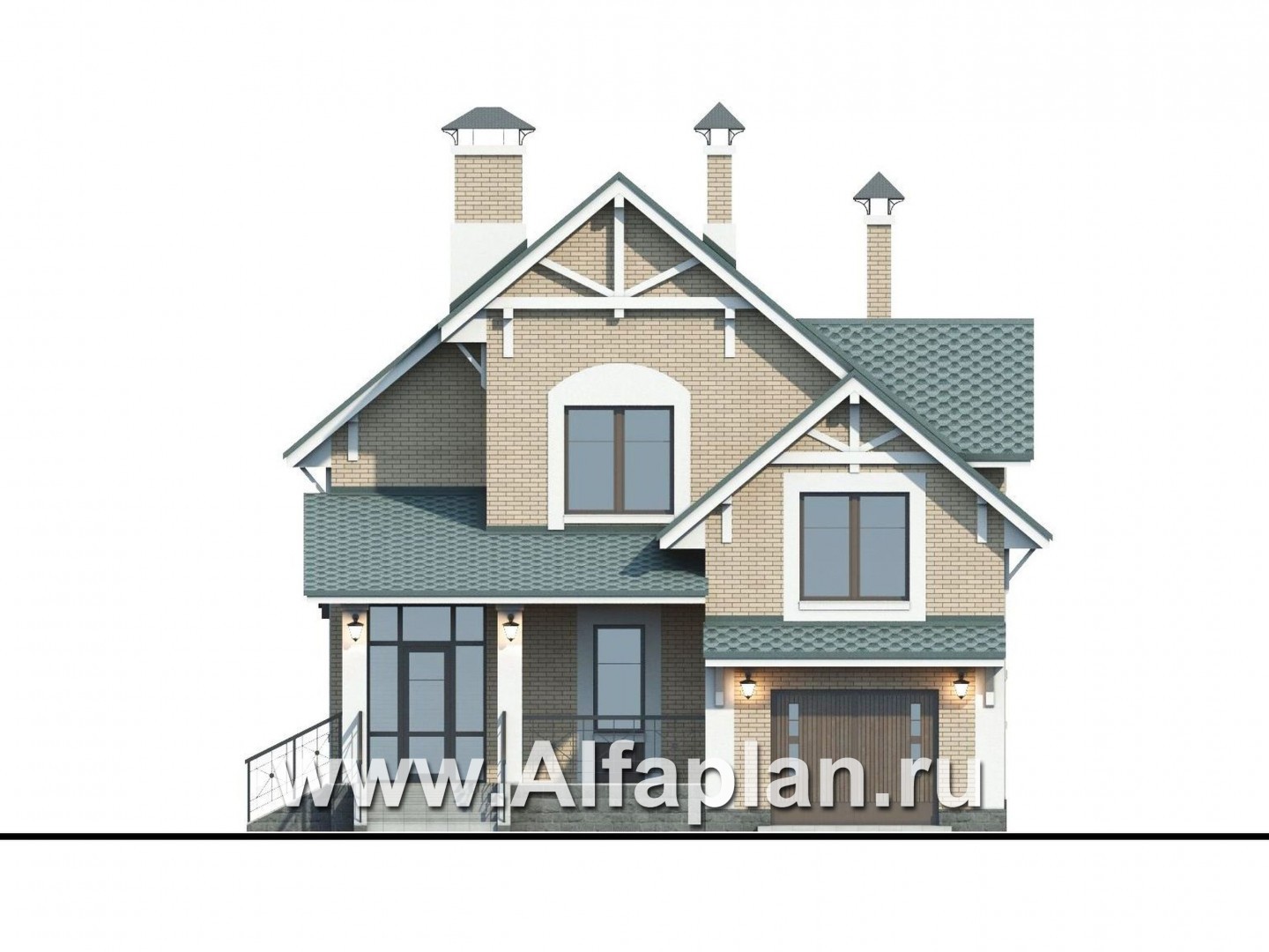 Проекты домов Альфаплан - «Белая ночь» - дом для большой семьи (4 спальни) - изображение фасада №1