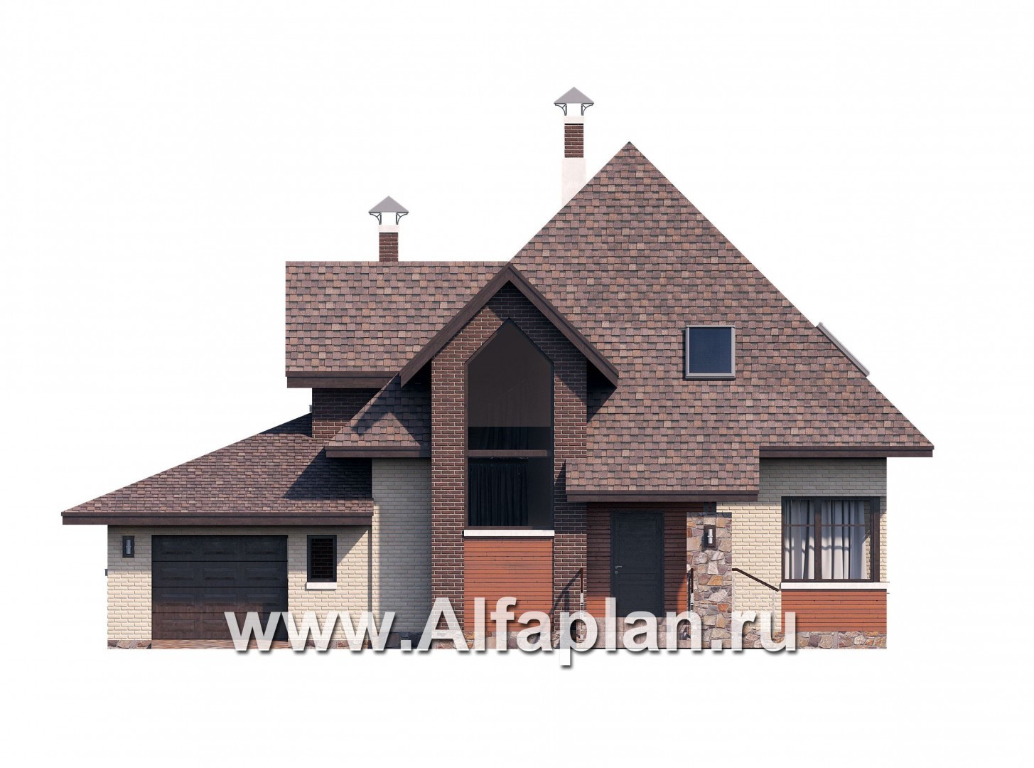 Проекты домов Альфаплан - «Орион» - современный мансардный дом с гаражом - изображение фасада №1