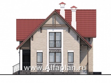 Проекты домов Альфаплан - Коттедж из кирпича «Высокая орбита» с современной планировкой - превью фасада №2