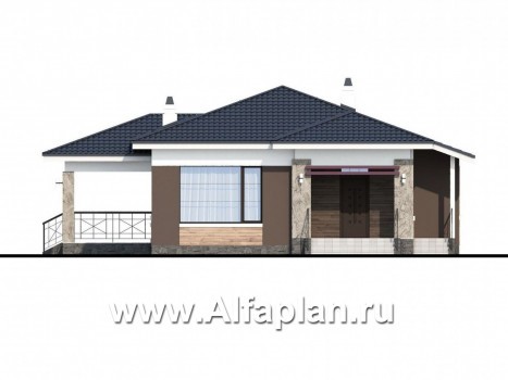 Проекты домов Альфаплан - «Ариадна» - одноэтажный дом для узкого участка - превью фасада №1
