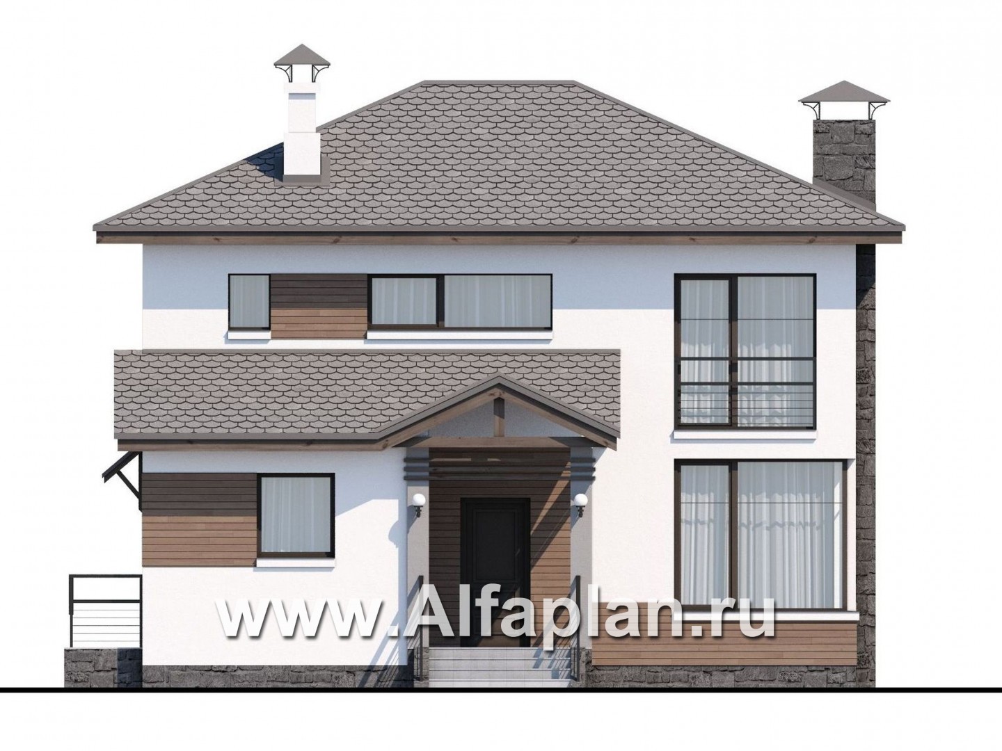 Проекты домов Альфаплан - Двухэтажный дом из кирпича «Карат» - изображение фасада №1