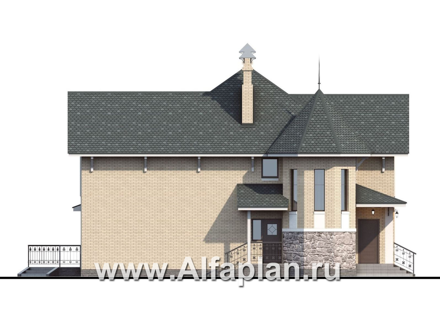 Проекты домов Альфаплан - «Бестужев» - классический коттедж с удобным планом - изображение фасада №3