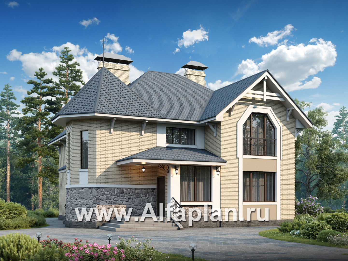 Проекты домов Альфаплан - «Бестужев» - классический коттедж с удобным планом - основное изображение