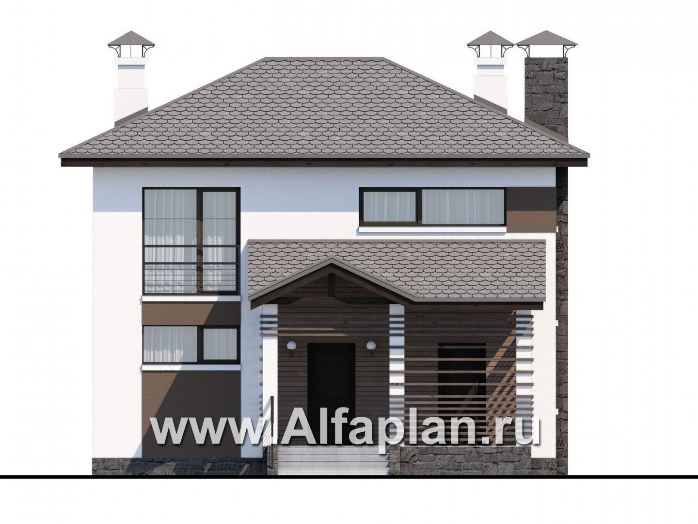 Проекты домов Альфаплан - «Панорама» - проект простого двухэтажного дома из газобетона, в современном стиле - изображение фасада №1