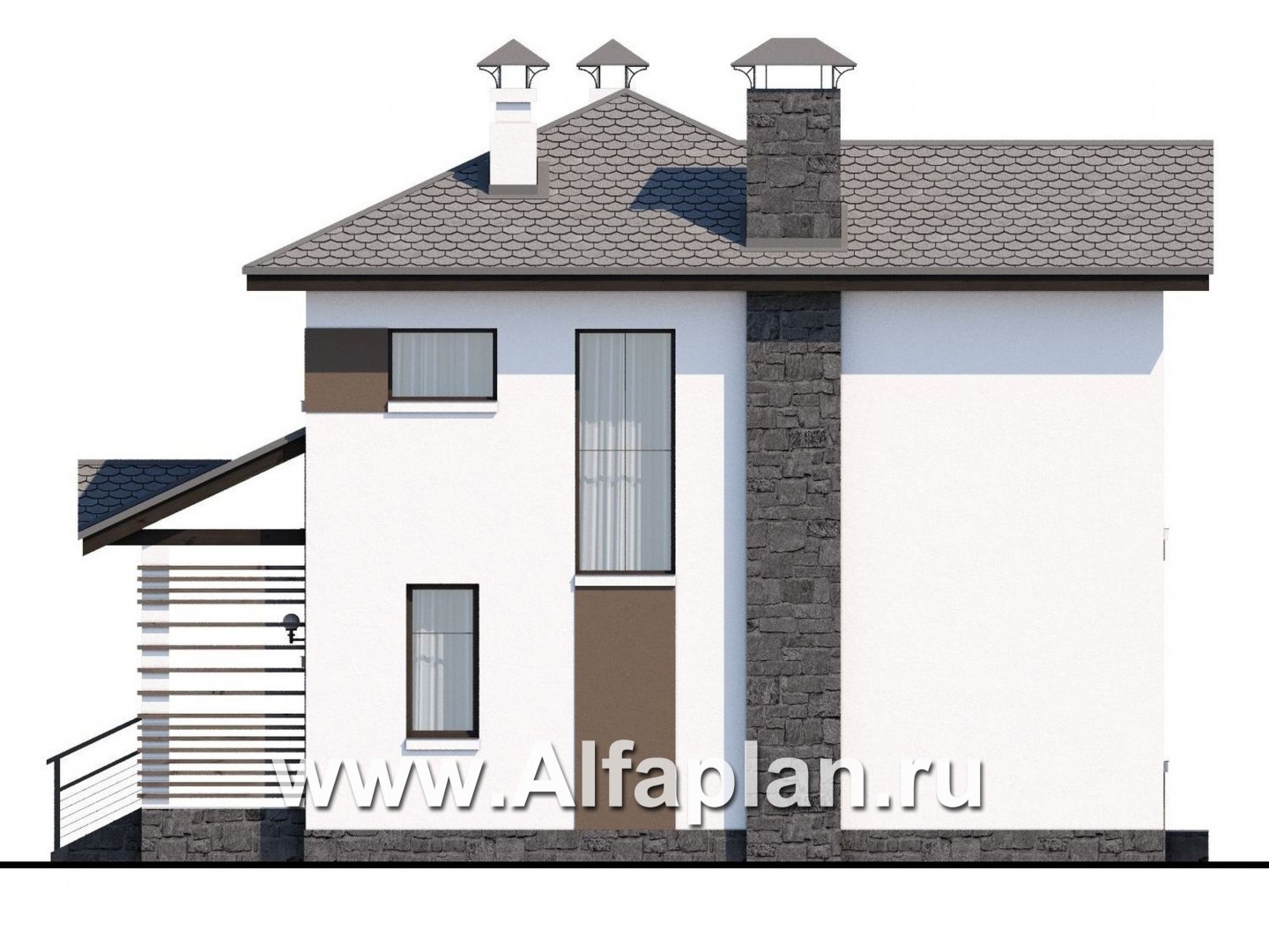 Проекты домов Альфаплан - «Панорама» - проект простого двухэтажного дома из газобетона, в современном стиле - изображение фасада №2