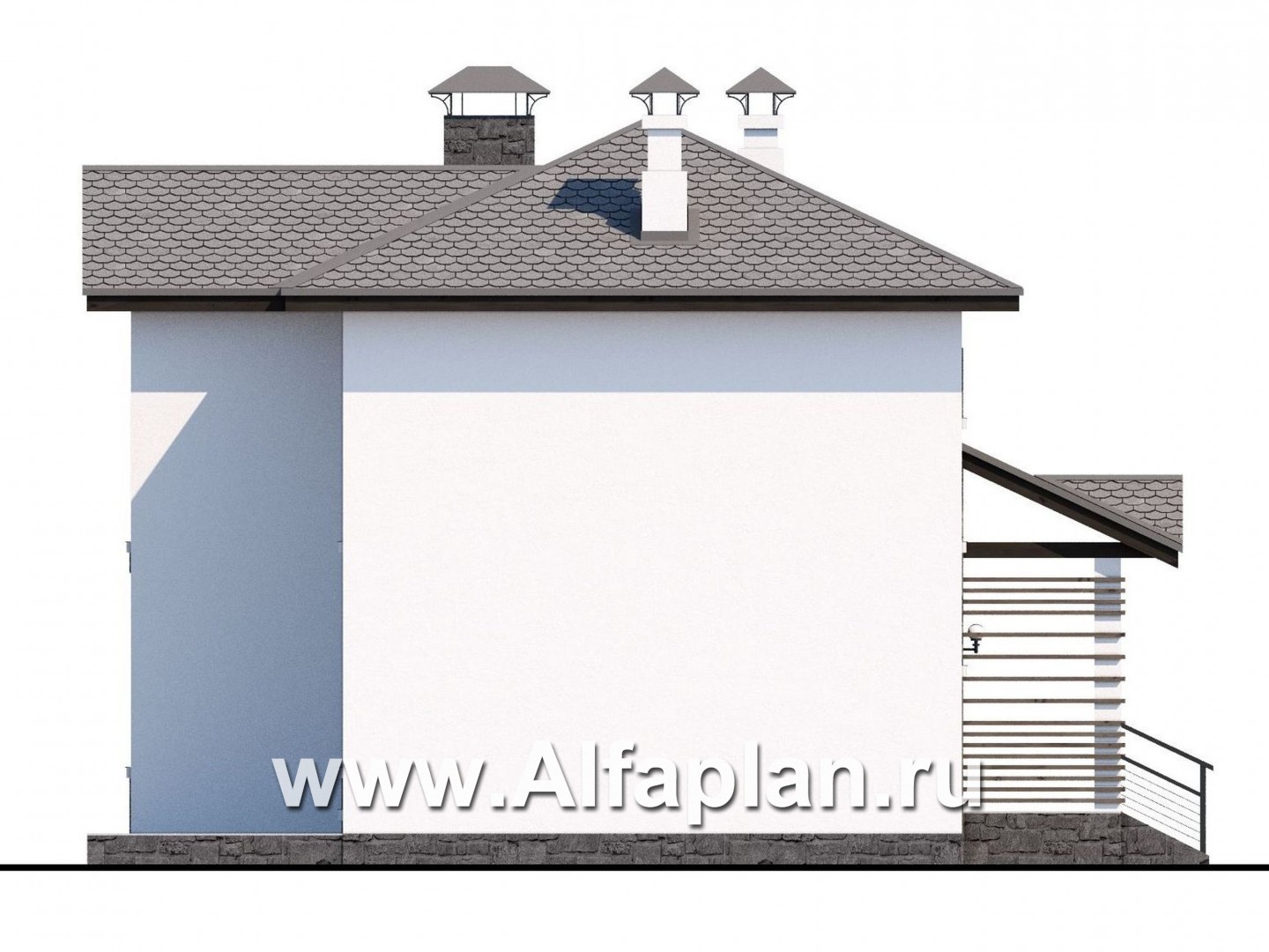 Проекты домов Альфаплан - «Панорама» - проект простого двухэтажного дома из газобетона, в современном стиле - изображение фасада №3