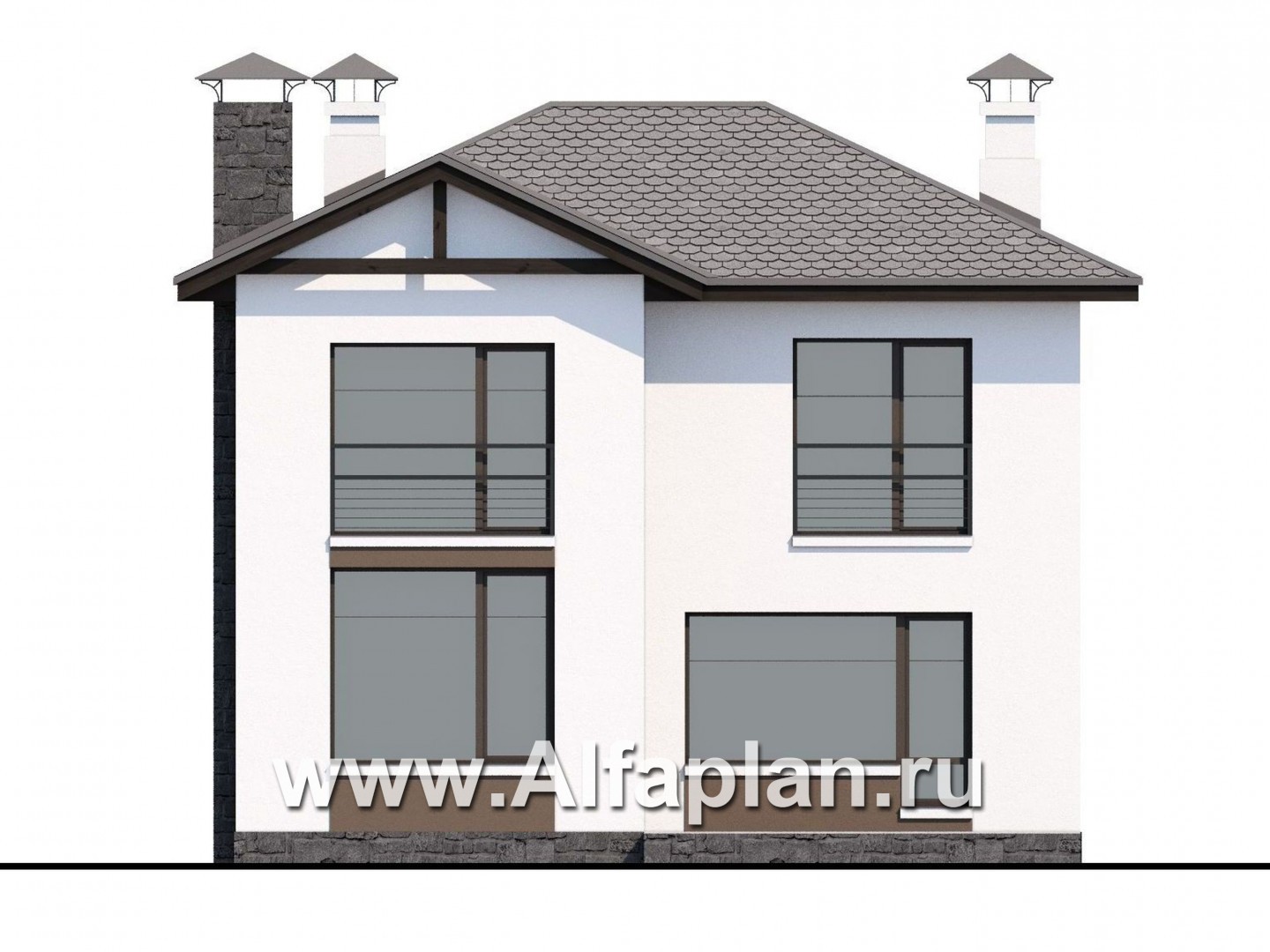 Проекты домов Альфаплан - «Панорама» - проект простого двухэтажного дома из газобетона, в современном стиле - изображение фасада №4