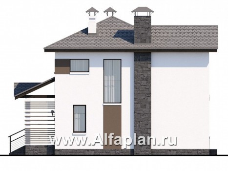 Проекты домов Альфаплан - «Панорама» - проект простого двухэтажного дома из газобетона, в современном стиле - превью фасада №2