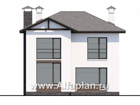 Проекты домов Альфаплан - «Панорама» - проект простого двухэтажного дома из газобетона, в современном стиле - превью фасада №4