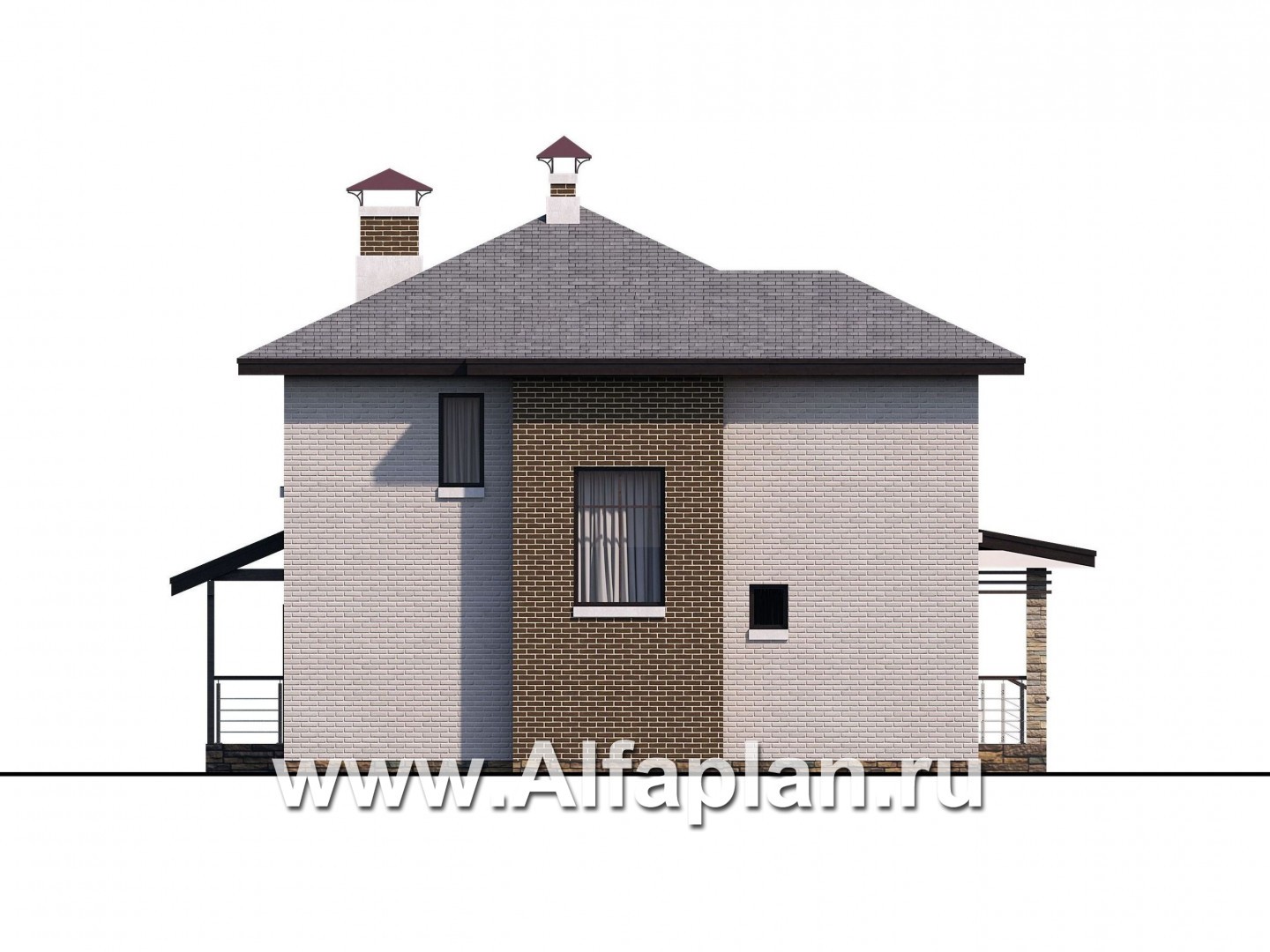Проекты домов Альфаплан - «Квантум» - современный двухэтажный дом с большой террасой - изображение фасада №3