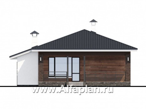 Проекты домов Альфаплан - «Каллиопа» - одноэтажный дом с террасой и гаражом (две спальни) - превью фасада №4