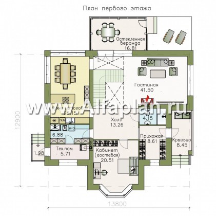 Проекты домов Альфаплан - «Диадема» - классический коттедж с изящным остекленным эркером - превью плана проекта №1