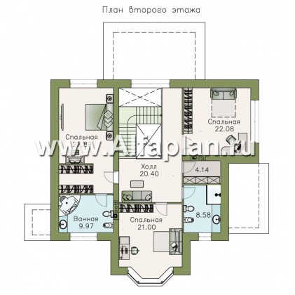 Проекты домов Альфаплан - «Диадема» - классический коттедж с изящным остекленным эркером - превью плана проекта №2