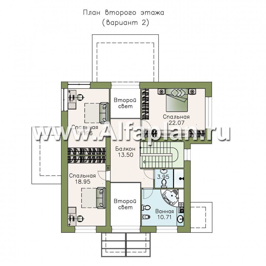 Проекты домов Альфаплан - «Мелодия света» - двухэтажный коттедж с эффектным интерьером - план проекта №3