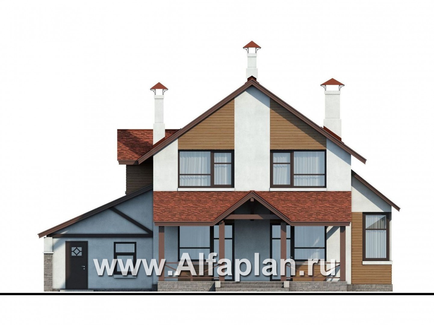 Проекты домов Альфаплан - «Новое время» - кирпичный коттедж для семьи с двумя детьми - изображение фасада №4