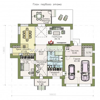 Проекты домов Альфаплан - «Мелодия света» - коттедж эффектными интерьерами и большим гаражом - превью плана проекта №1