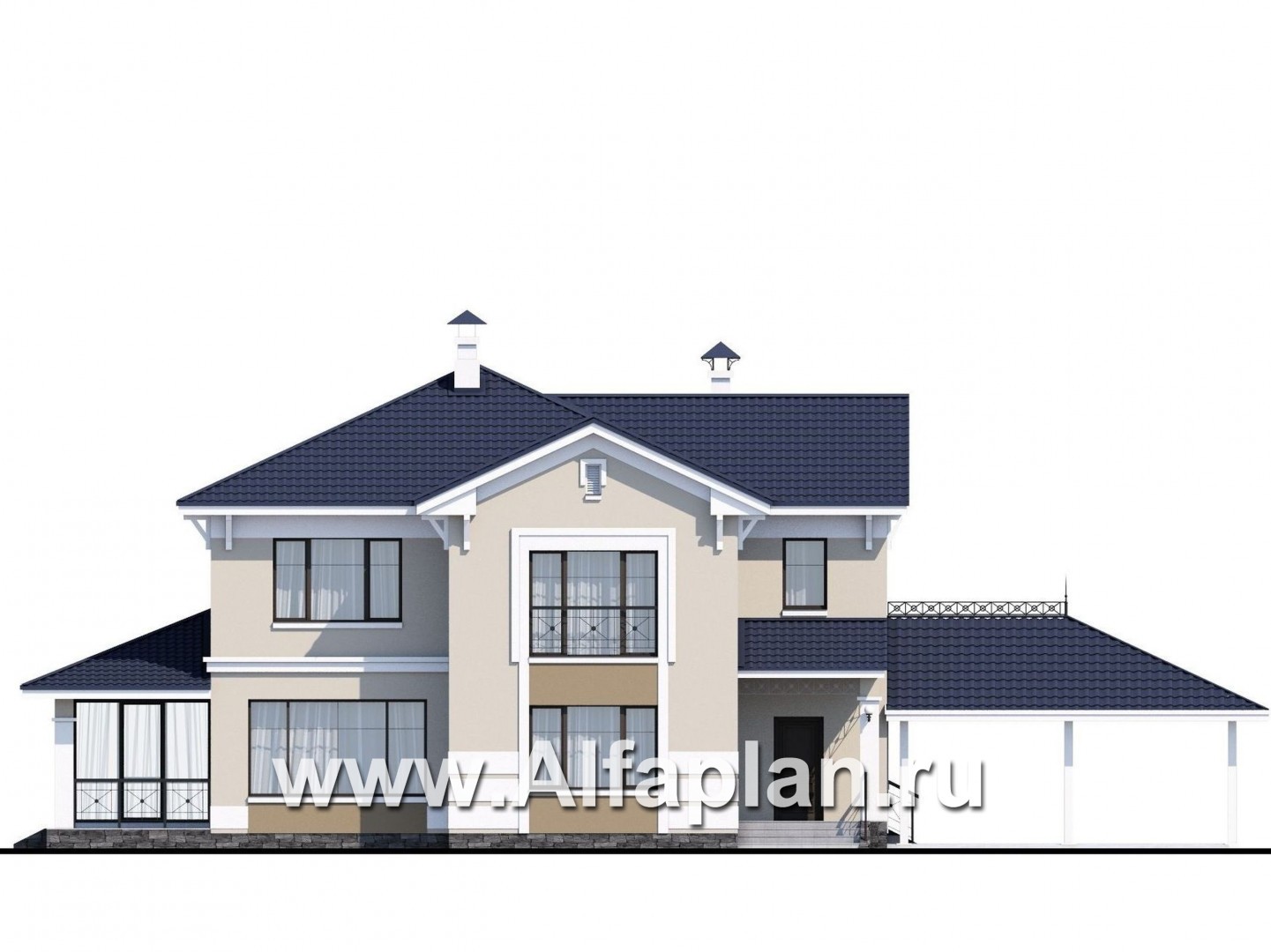 Проекты домов Альфаплан - «Патриций» - коттедж с большой верандой и террасой - изображение фасада №1
