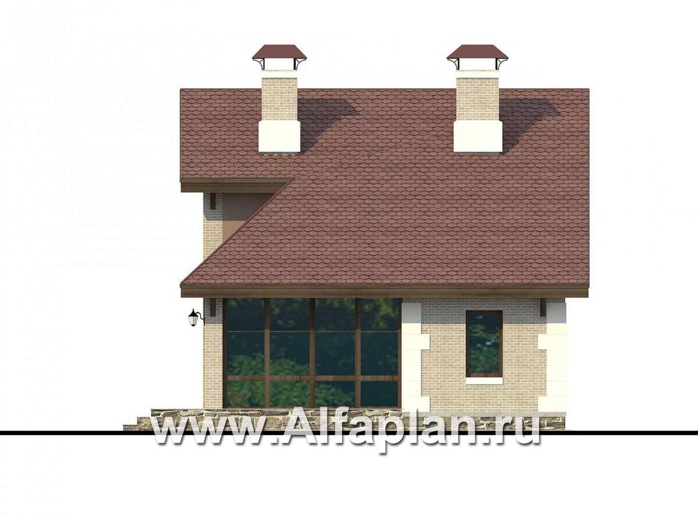 Проекты домов Альфаплан - «Замечательный сосед» - небольшой дом с верандой и студией в мансарде - изображение фасада №2
