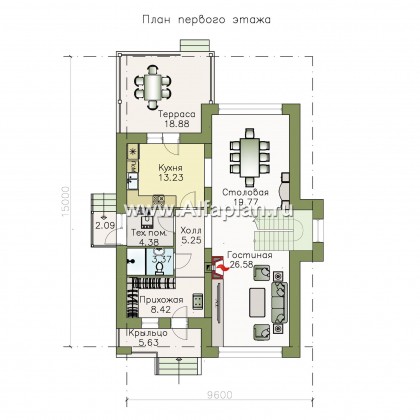 Проекты домов Альфаплан - «Сектор счастья» - стильный и компактный дом для большой семьи - превью плана проекта №1