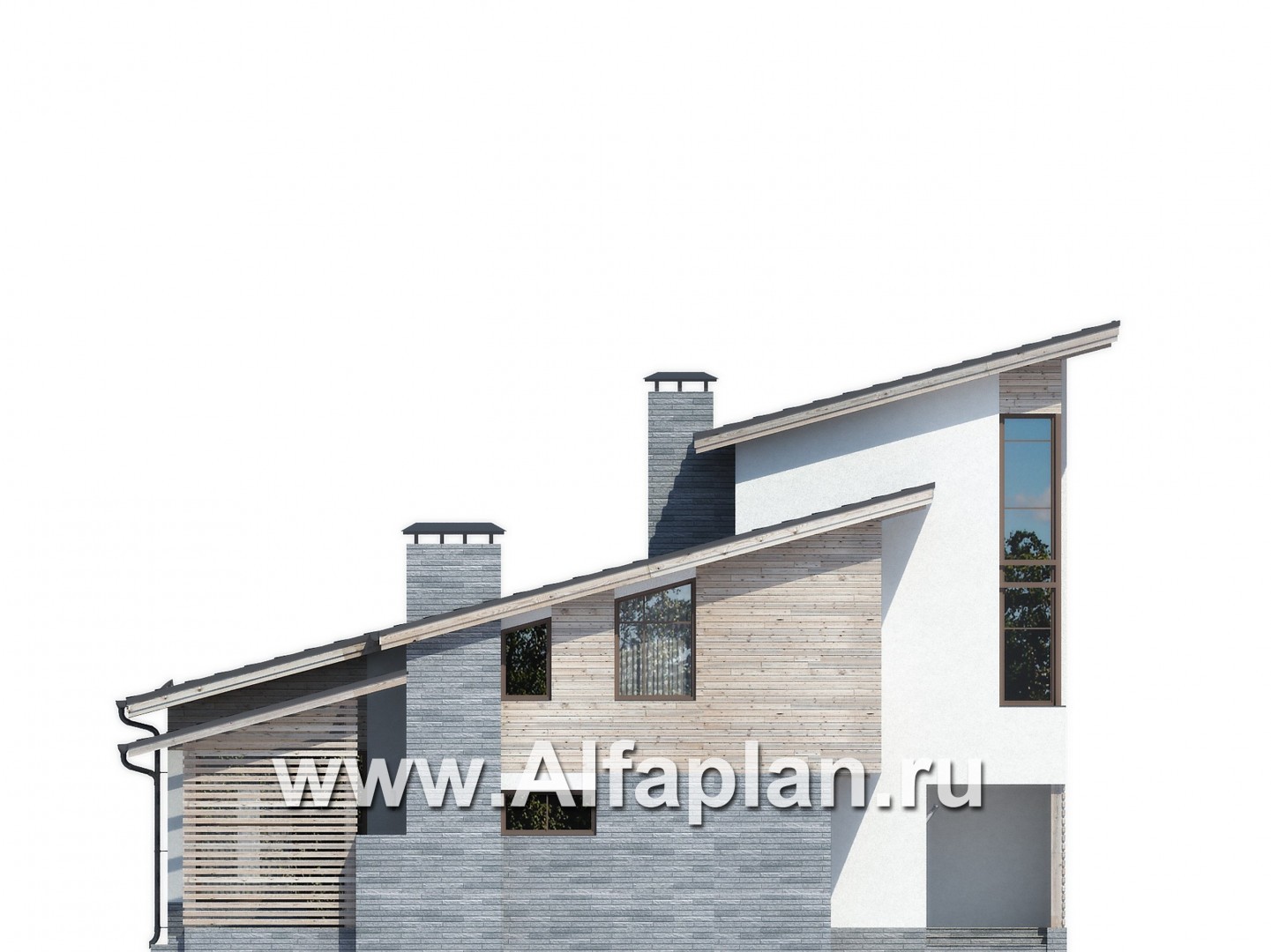 Проекты домов Альфаплан - Оригинальный коттедж с односкатной кровлей - изображение фасада №3