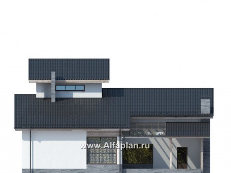 Проекты домов Альфаплан - Оригинальный коттедж с односкатной кровлей - превью фасада №4