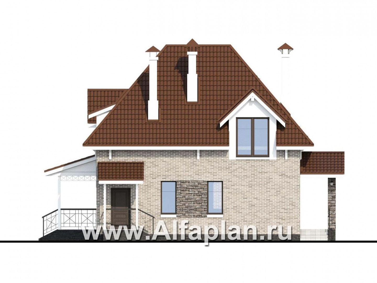 Проекты домов Альфаплан - «Галант» - небольшой мансардный дом с удобной верандой - изображение фасада №4