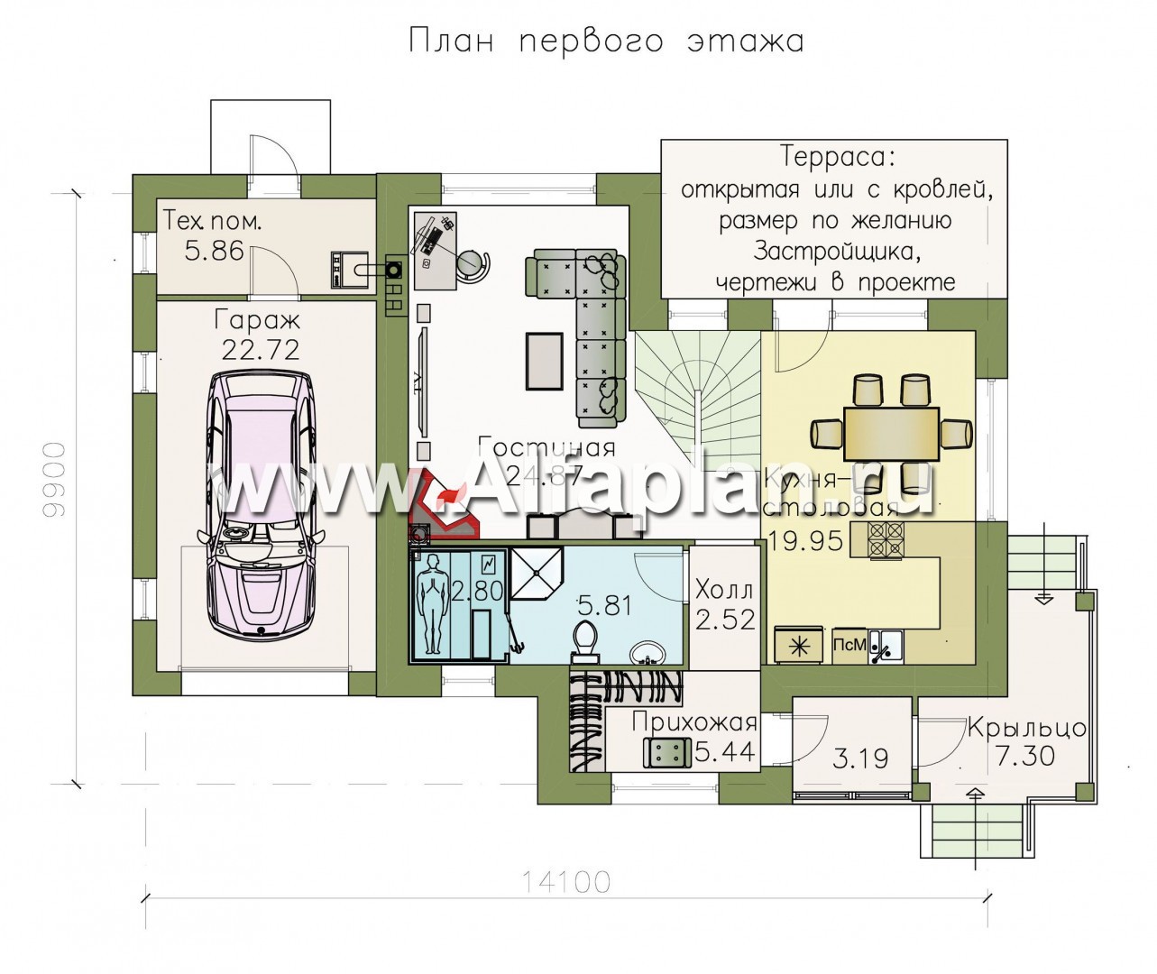Проекты домов Альфаплан - «Невский стиль» - удобный и красивый двухэтажный дом с гаражом - изображение плана проекта №1