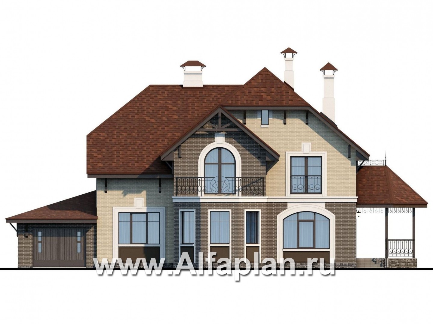 Проекты домов Альфаплан - «Ясная поляна» - удобный коттедж для большой семьи - изображение фасада №1
