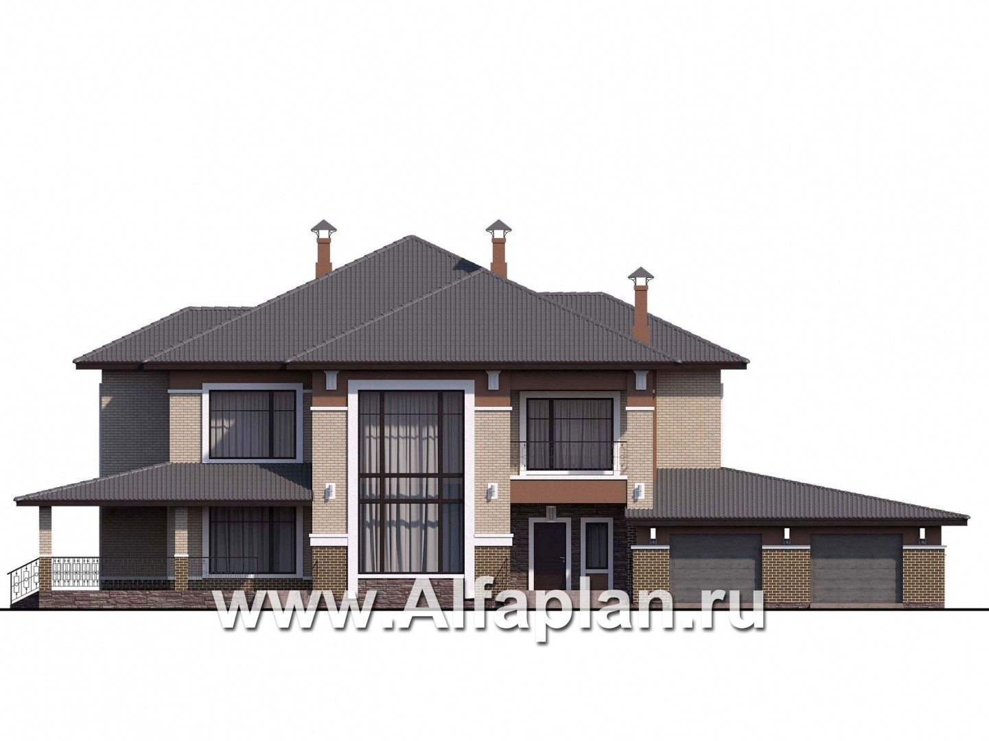 Проекты домов Альфаплан - «Тибр» — респектабельный двухэтажный особняк с гаражом - изображение фасада №1