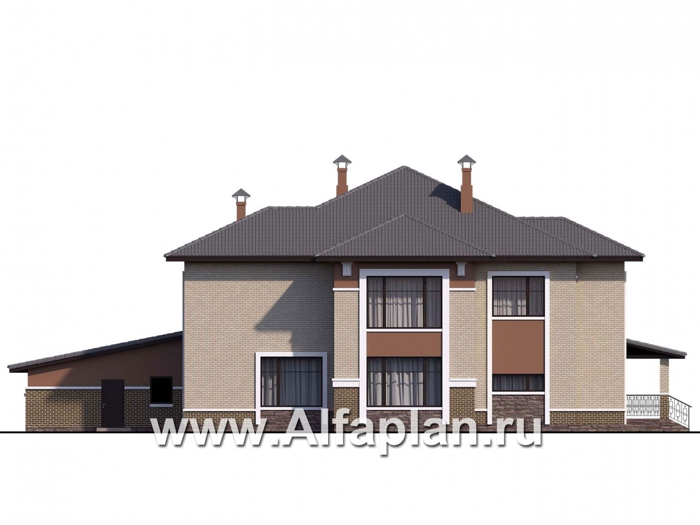 Проекты домов Альфаплан - «Тибр» — респектабельный двухэтажный особняк с гаражом - изображение фасада №4