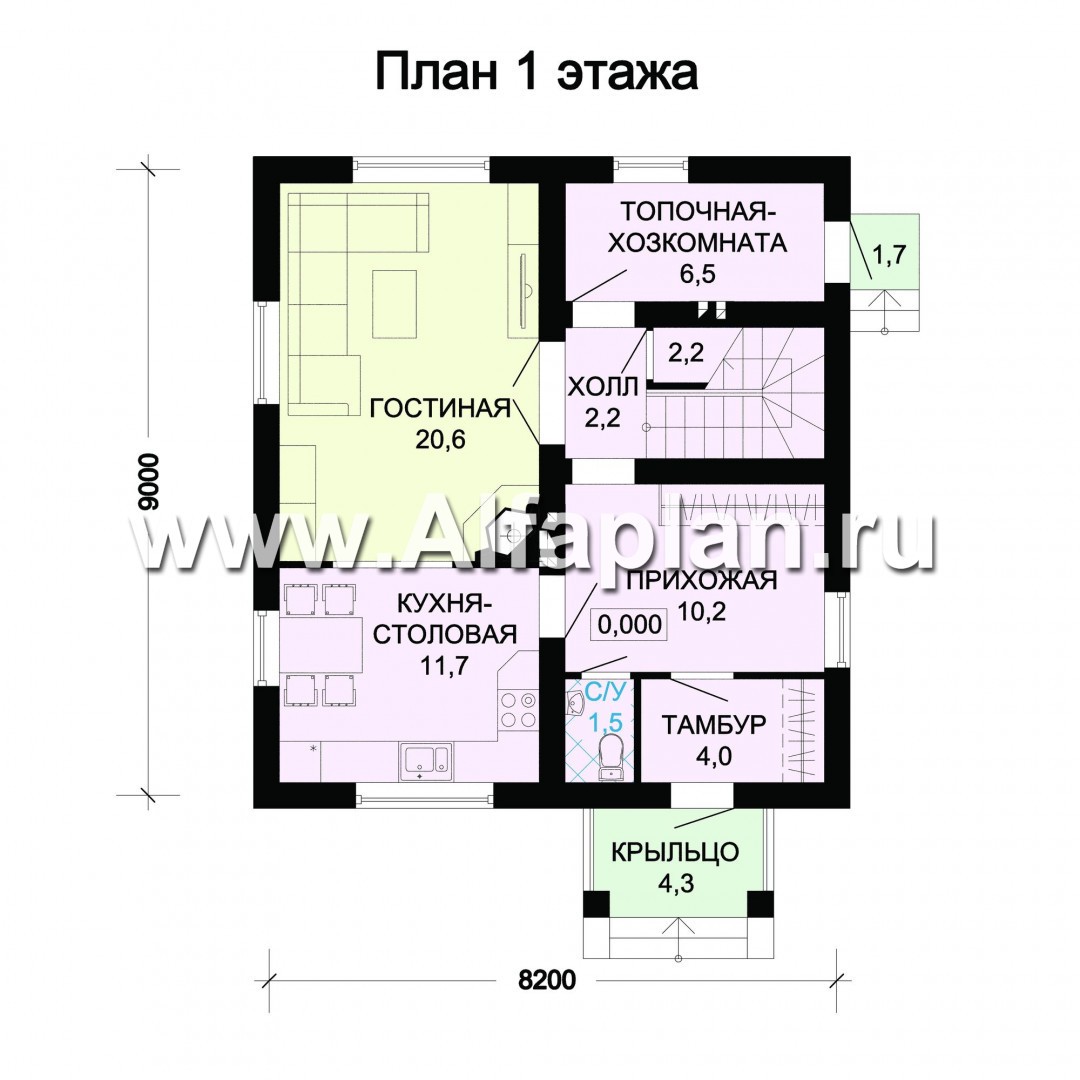 Проекты домов Альфаплан - Экономичный дом для маленького участка - план проекта №1