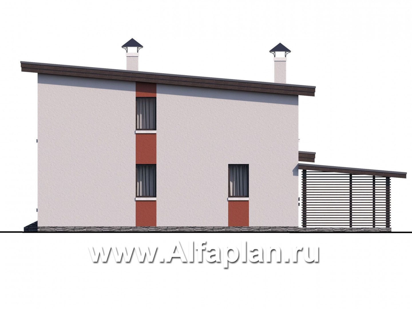 Проекты домов Альфаплан - Двухэтажный коттедж с односкатной кровлей - изображение фасада №4