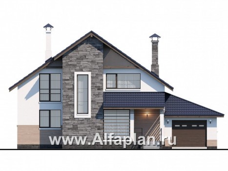 Проекты домов Альфаплан - «Территория комфорта» - современный дом - шале с гаражом - превью фасада №1